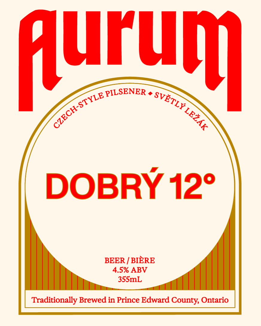 Aurum beer label that tells you the beer is a Czech-style pilsener called Dobrý 12 and has an ABV of 4.5%