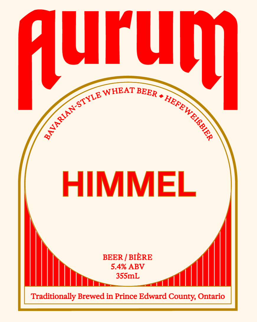Aurum beer label that tells you the beer is called Himmel. It's a Bavarian-style wheat beer that is 5.4% ABV.
